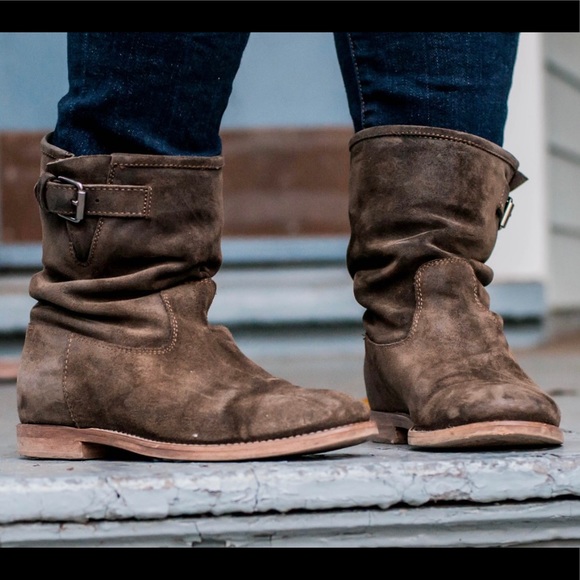 JCrew Langston Interior Wedge Ankle Boots Suede Green Slouch Shaft Boots Size 9 - Picture 2 of 16
